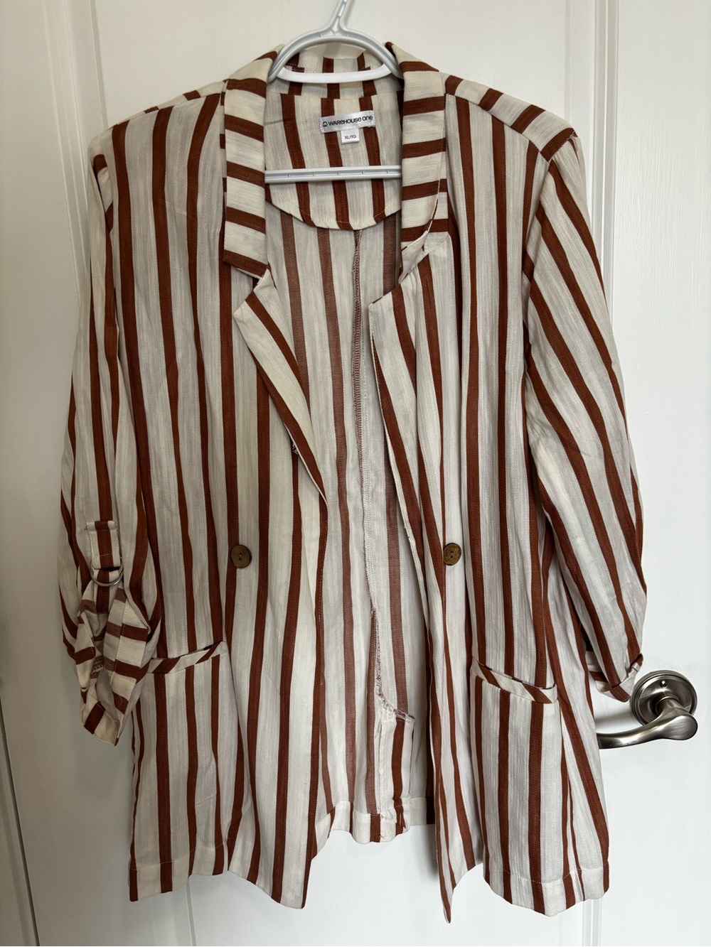 Warehouse Cream and Brown Striped Lightweight Blazer